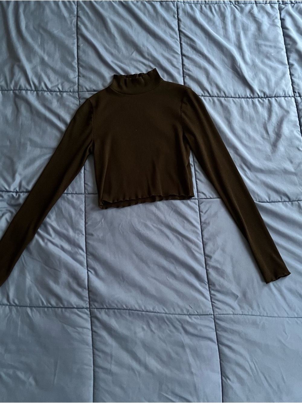 aerie Ribbed Cropped Mock Neck Long-Sleeve Crop Top - black